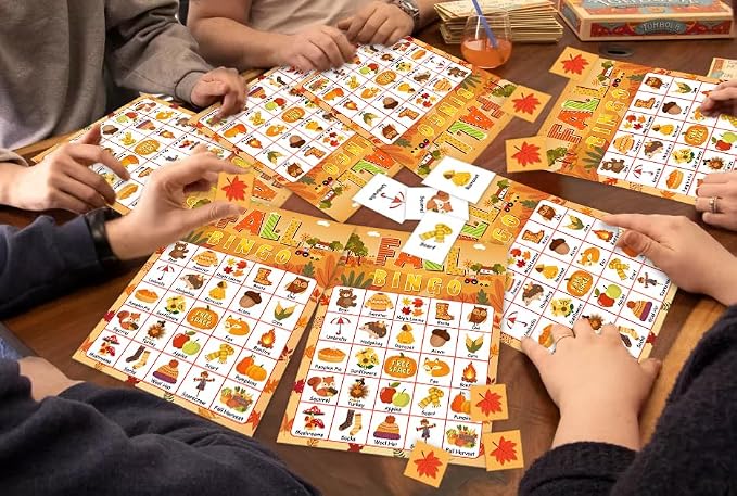 24 Players Fall Bingo Card Autumn Bingo Games for Kids Autumn Harvest Card Game Fall Crafts for Family Fall Craft Supplies Thanksgiving Bingo Cards for Classroom Activities Party Favors