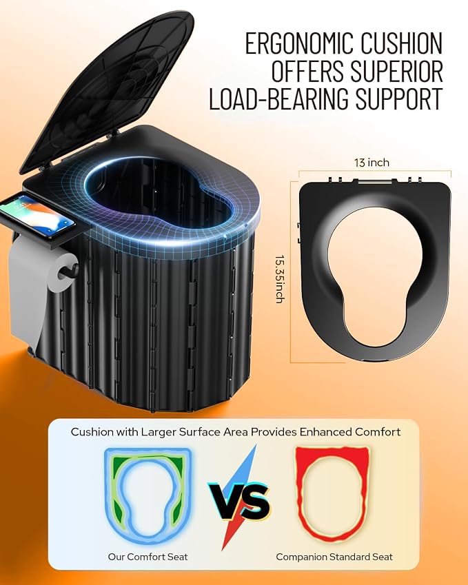 Camping Toilet with Pop-Up Privacy Tent and Liquid Waste Gel, Portable Toilet for Camping with Large Tent, Ergonomic Potty Provides Enhanced Comfort, Suitable for All Ages