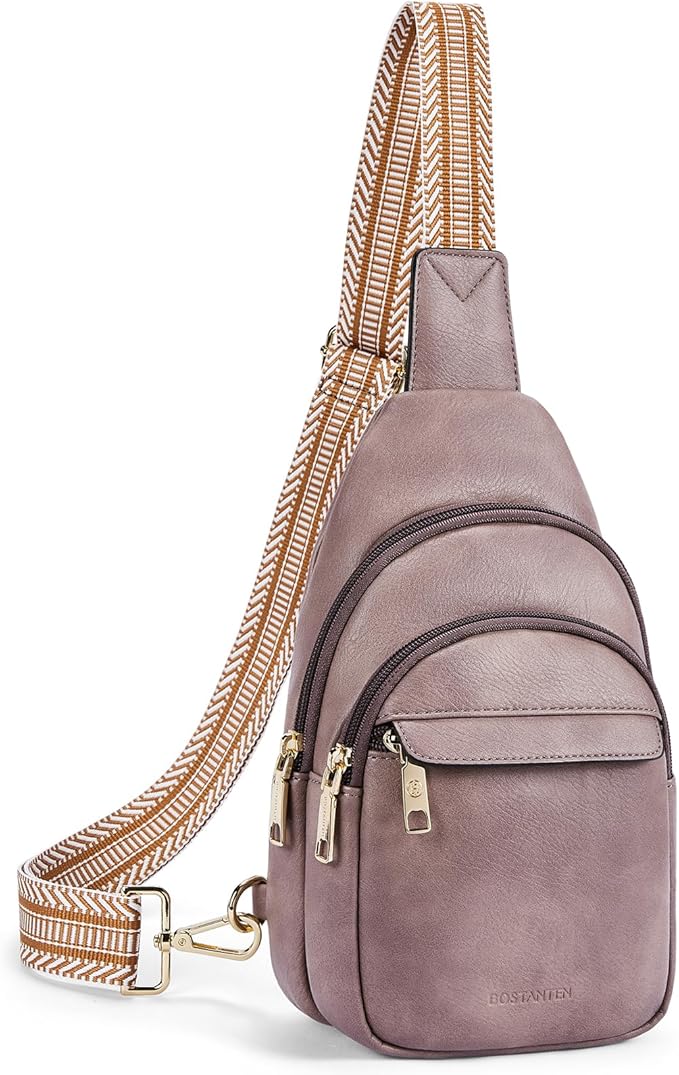 BOSTANTEN Sling Bag for Women Leather Crossbody Bags Fanny Pack Chest Bag for Travel | Adjustable Wide Strap, Small, Anti Theft, Lightweight, Multi Pockets and Carrying Way, Card Slot, Cute Trendy for Everyday