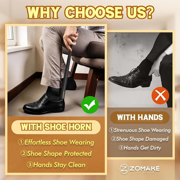 ZOMAKE Shoe Horn Long Handle for Seniors Men Women,Metal Long Shoehorn for Boots,16.5" Shoe Spoon Helper