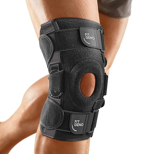 Fit Geno Hinged Knee Brace for Meniscus Tear: Adjustable Knee Support for Knee Pain w/Side Stabilizers & Hinges for Injury or Surgery Recovery - Men and Women