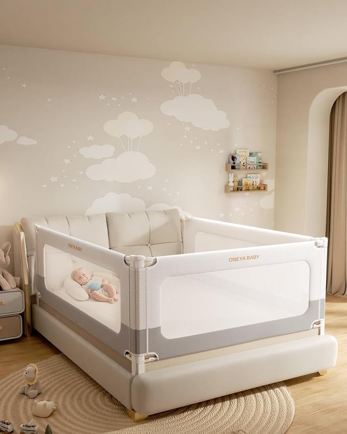 78.7” Baby Bed Rail Guard for Toddlers,Extral Tall Toddler Bed Rails 1-Side | Thickened Carbon Steel Frame, 1 Side Child Safety Side Railing Guards for Queen, King Bed,Dual Childproof Locks, No Gap Fit