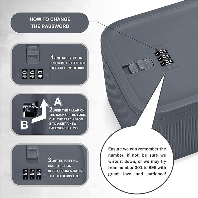 Medicine Lock Box, Small Lock Box with Code, for Secure Storage of Medications, Snacks, Electronics，Cash, Office Files & Travel Essentials and more, Includes Cable Tie