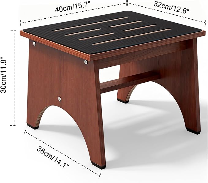 One Step Stool for Adults Seniors with Non-Slip Rubber Stepping Feet, Heavy Duty Wooden Step Stool, Portable Bed Steps for High Beds (Brown, 12 Inch)