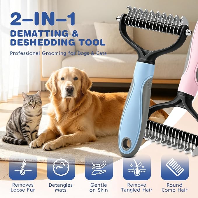2PCS Pet Pro Grooming Dual-Sided Pet Pro Grooming Tool, Cat Brush Rake and Long Haired Dog Brushes, Pets Knotter Dogs and Cats for Grooming Hair Pets Tools