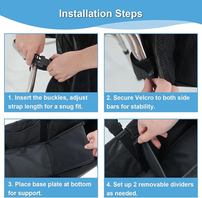 Extra Large Bariatric Walker Basket for 21"-26" Width Folding Walker/Rollator, Extra Wide Walker Storage Baskets with Cup Holder, Lid & Multiple Pocket, Easy to Use Walker Tote Bag for Seniors, Black.