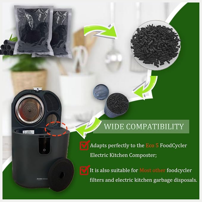 PurifyLogix Activated Carbon Filter Refill for FoodCycler Waste Composters | 1.6 Pounds, Kitchen Odor-Absorbing Replacement Charcoal Compatible with Eco 5 FoodCycler Indoor Electric Composter(2PCS)