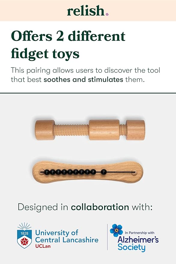 Relish - Fidget Toys, Fidget Widget Twin Pack Wooden Toy Set – Alzheimer's & Dementia Sensory Products, Activities for Elderly/Seniors