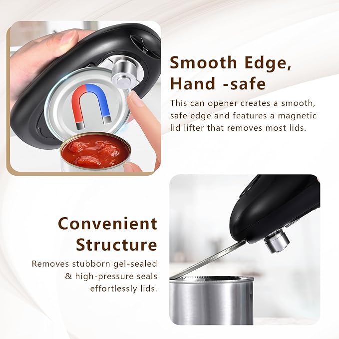 SAKAMOSH Electric Can Opener Smooth Edge | Seniors-friendly One-Touch Operation, Safe & Smooth Edges, Fits Most Cans, Ideal Kitchen Gift, Battery Operated, Black