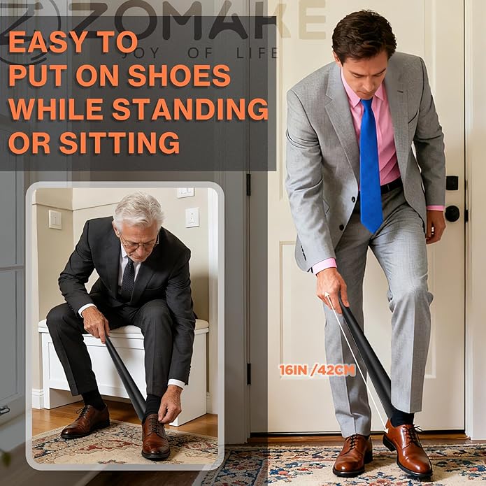 ZOMAKE Shoe Horn Long Handle for Seniors Men Women,16.5" Metal Long Shoehorn for Boots Shoe Spoon Helper