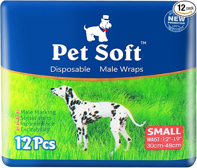 Pet Soft Disposable Male Dog Wraps - Dog Diapers for Male Dogs, Puppy Diapers 12pcs Small