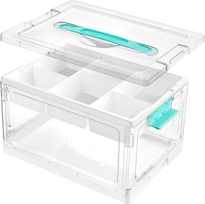 Vtopmart 24 QT Clear Plastic Craft Organizers and Storage Box with Removable Trays and Dividers,Art Supply Organizers and Storage,Ideal Containers for coloring Books, Craft Supplies,1 Pack