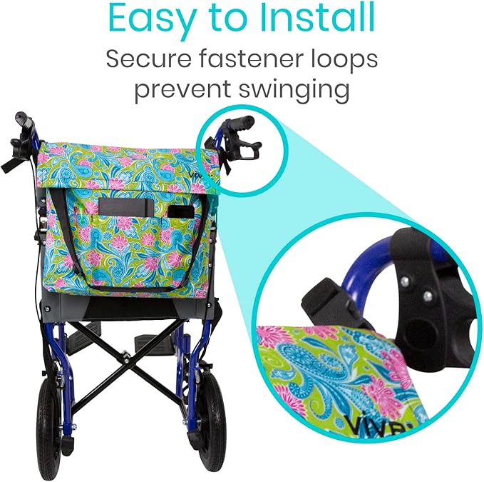 Vive XL Wheelchair Accessories Bag - Waterproof, Scratch-Resistant, Double-Stitched, Machine Washable for Adults, Seniors, 15 Colors - Storage Walker Backpack to Hang on Back