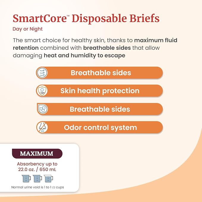 Tranquility SmartCore Adult Disposable Briefs, Incontinence Control with Breathable Kufguard Technology, Fastening Tabs & Wetness Indicator, Latex-Free, Adult X-Large, 34oz Capacity, 12ct Bag