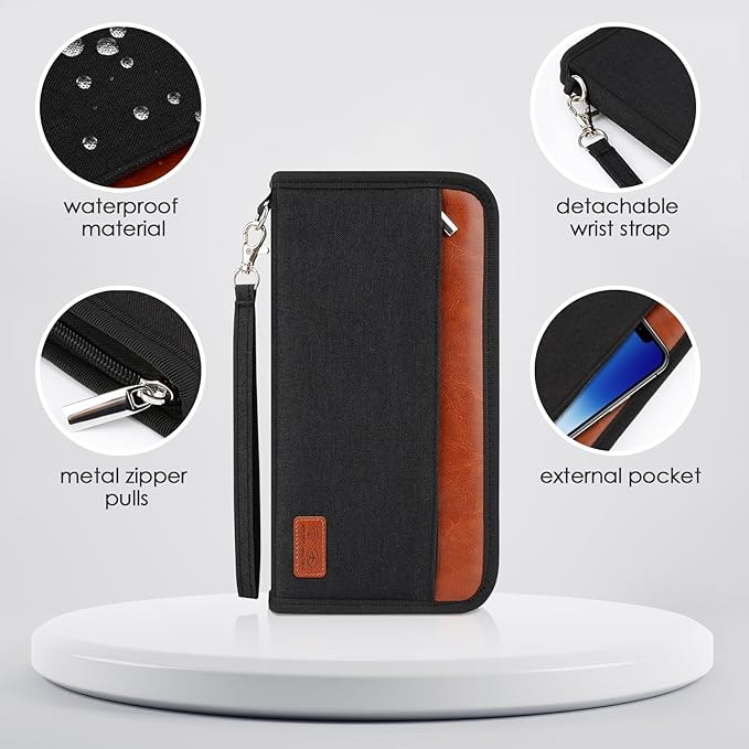 Passport Holder Family Travel Large RFID Blocking Passport Organizer, Travel Essentials Premium Wallets Credit Cards Case, Multi Pocket Waterproof Document Bag for Airports Vacations Business Trips