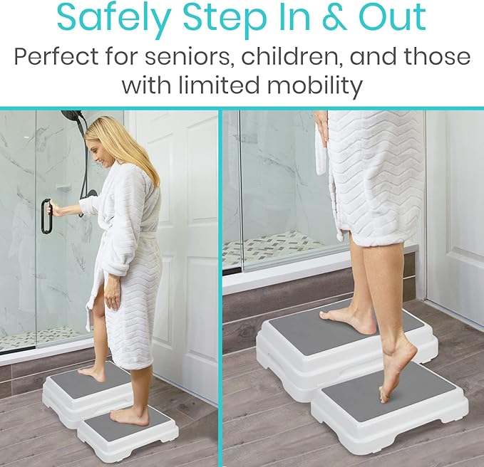 Vive Bath Step Stool (4.5") - Slip Resistant, Stackable, Indoor/Outdoor - Safety Stepping Stool Bathroom Aid for Adults, Handicap, Elderly, Seniors, Bathtub, High Beds, Kitchens - Nonslip