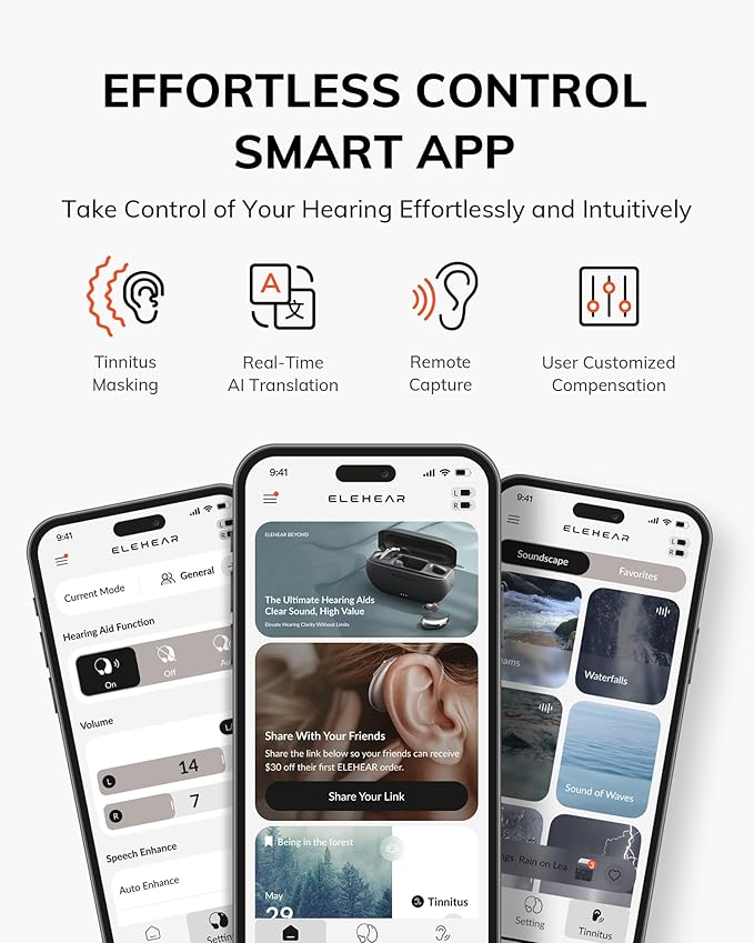 ELEHEAR-Beyond Hearing Aids, OTC Rechargeable Bluetooth Hearing Aids for Seniors and Adults with AI Noise Cancellation, Superior Sound Quality, Bluetooth 5.3 and App Control