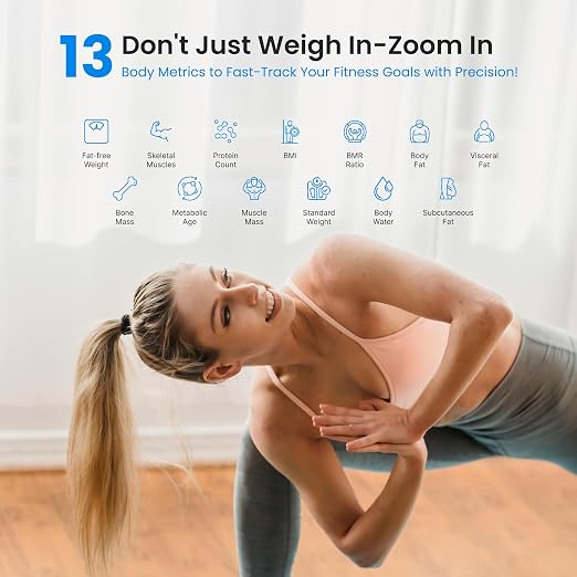 Digital Bathroom Scale for Body Weight, Bluetooth Weight Scale with App Sync, Tempered Glass Body Weight Analyzer, BMI Scale for Weight Loass, White