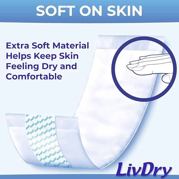 LivDry Incontinence Booster Pads, Use with Adult Diapers for Women and Men, Extra Comfort Softness, Disposable Pad (80 Count, Regular Length)