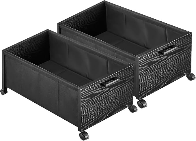 FOUCSSOMEI Under Bed Storage with Wheels, Wooden Under Bed Drawers On Wheels, Rolling Under Bed Shoe Storage, Space Saving, Black,70L
