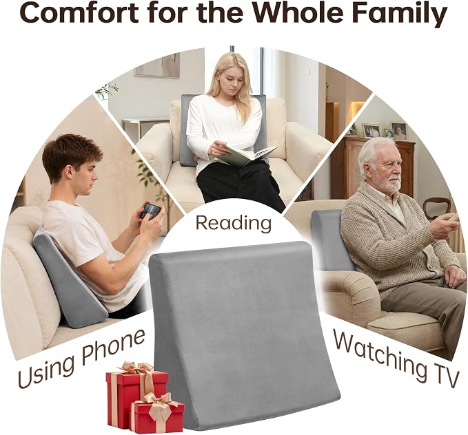 Vekkia Lumbar Support Pillow for Recliner, Ergonomic Back Support for Couch – Improve Posture, Relieve Back Pain for Long Sitting & Elderly, for Armchair & Sofa, Removable Cover, Gray