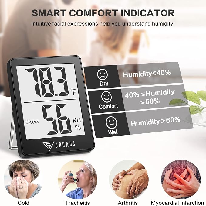 DOQAUS 2 Pack Digital Hygrometer Indoor Thermometer Humidity Meter | 5s Fast Refresh, Mini Room Thermometer with Temperature and Humidity Monitor for House, Baby Room, Greenhouse, Incubator
