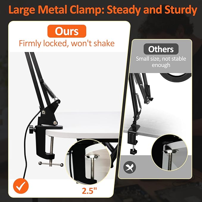 10X 30X Magnifying Glass with Light and Stand, Desktop LED Magnifying Lamp with Base and Clamp, 5 Color Modes, 3 Dimmable Levels Hands Free Magnifying Glasses for Close Work, Reading Crafts Jewelry