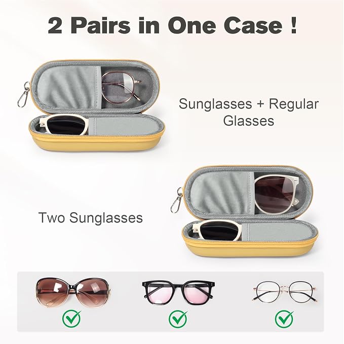 Double Eyeglasses Case, Dual Glasses Sunglasses Organizer with Zipper Closure, Eyewear Storage Box for Men Women Travel