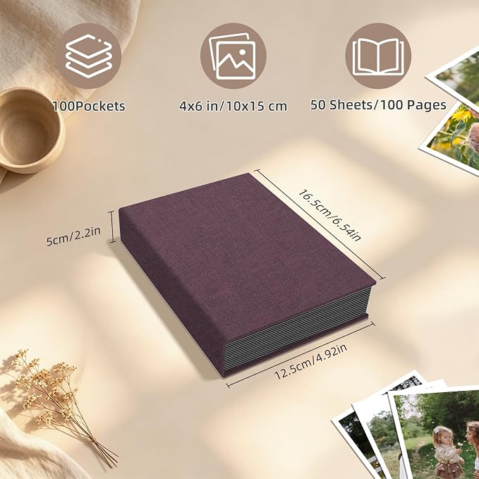Popotop Photo Album 4x6 100 Pockets for Wedding Gifts,Linen Hardcover Picture Albums for Family Anniversary Baby Vacation Pictures
