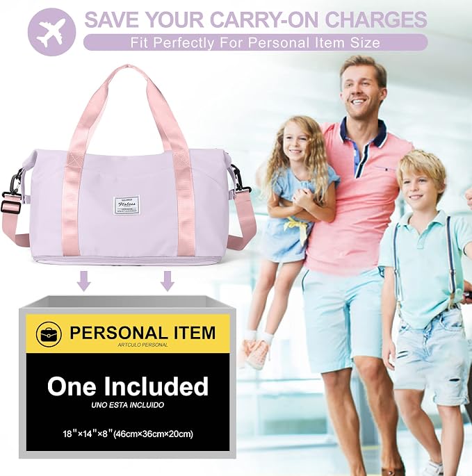 Travel Duffel Bag, Sports Tote Gym Bag, Shoulder Weekender Overnight Bag for Women