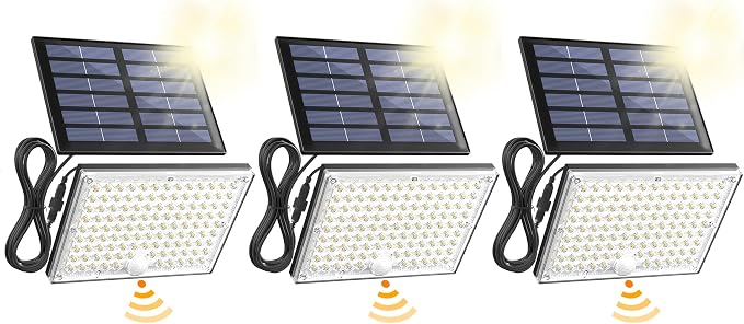 SUPERDANNY Solar Outside Lights with 113 Bright LEDs 7000K with 16ft Cable | 3 Pack, 3 Modes Motion Sensor Outdoor Flood Lights Dusk to Dawn, IP65 Waterproof, Security for Garden Barn Porch Patio