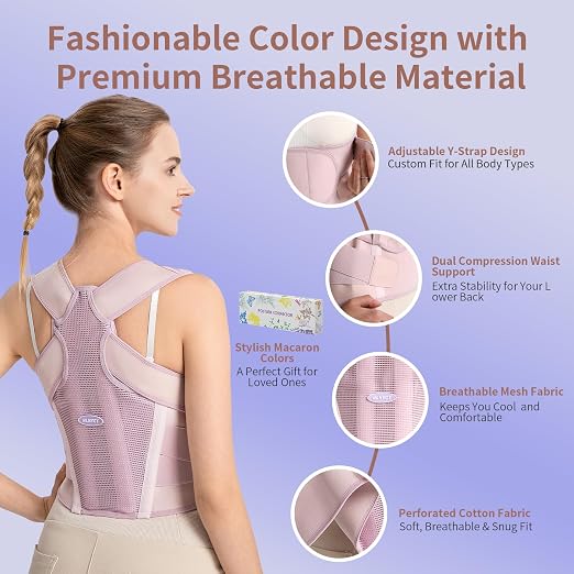 NLNYCT Posture Corrector for Women – 2-in-1 Back Brace with Shoulder Support, Adjustable Full Back Straightener for Upper & Lower Back Pain Relief, Hunchback, Scoliosis & Spine Alignment (Medium/Large)