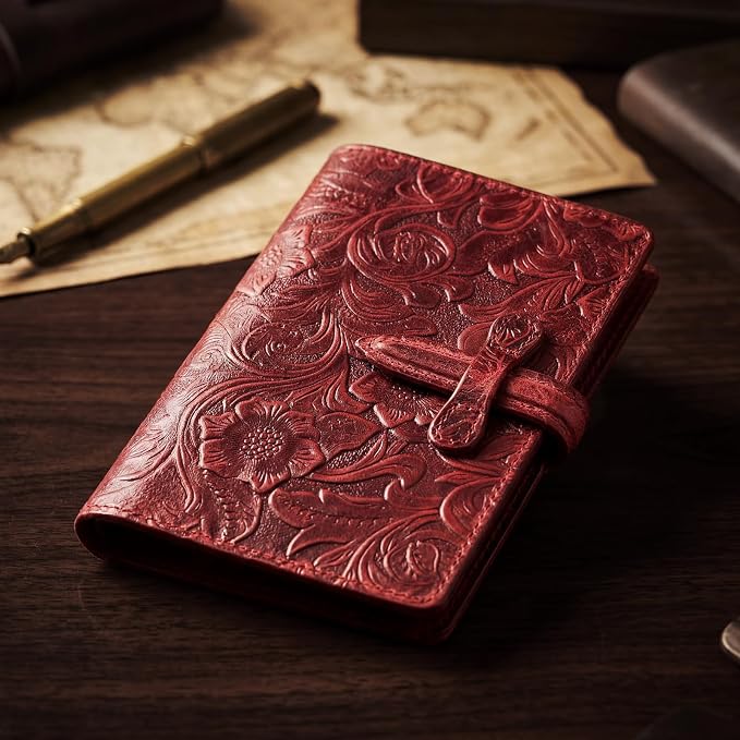 Genuine Leather Passport Holder Travel Bifold Wallet | For Men And Women Slim RFID Blocking Red