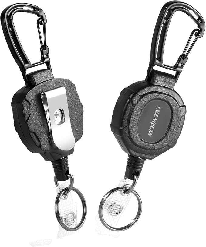 SHENGXIN 2 Pack Retractable Keychain Heavy Duty Carabiner Badge Holder, Tactical ID Badge Reel with 32” Steel Retractable Cord, 8.0 OZ