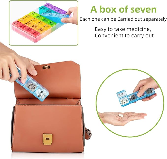 XL Large Weekly Pill Organizer 4 Times a Day, 7-Day Pill Boxes AM PM, Big Compartments Pill Case, Monthly Medication Organizer 28 Days Dispenser for Fish Oils, Vitamin Holder Supplement