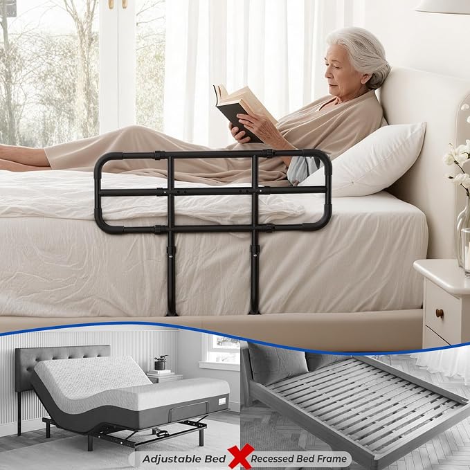 Bed Rail with Extendable Handle 350 LBS Capacity, Model BS09 | ASTM-Approved, Adjustable Bed Rails for Elderly Adults Safety, Tool-Free Bed Cane for Seniors & Post Surgery, Storage Bag