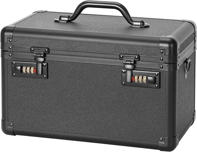 Large Lock Box with Combination Lock – Portable Lockable Storage Box for Medicine, Cash & Personal Items, Childproof Security Case for Home Dorm Office, 13.4x8.2x7.6 Inch, Black