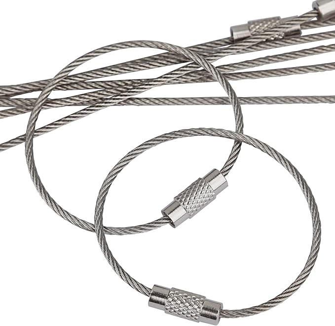 Pawfly 4"/6"/10" Wire Keychain Cable Key Ring Loop Holder 20/50/100Pcs | Large, Stainless Steel, Toughly Braided, Connectable, Corrosion Resistant, for Luggage Tag Kitchen Utensils