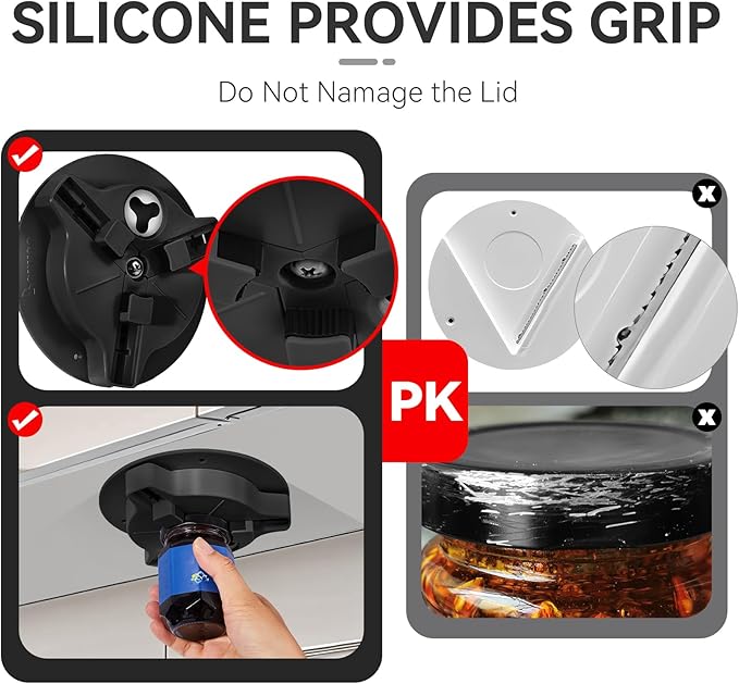 Jar Opener Bottle Opener for Seniors with Arthritis - Under Cabinet Jar Opener for Weak Hands, Rotary Lid Opener, Easy Twist-Off Lids for Jars & Bottles, Original Kitchen Gadgets (Black)