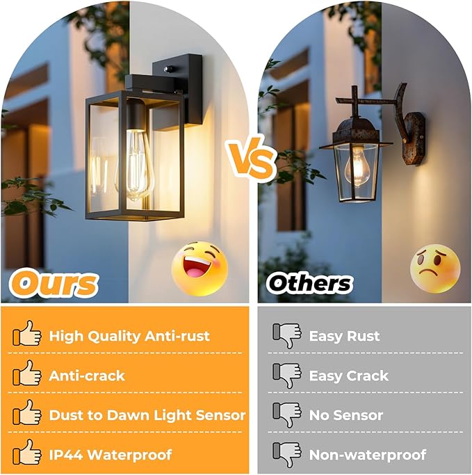 4 Pack Dusk to Dawn Outdoor Wall Light Fixtures | Exterior Porch Light Waterproof Wall Sconces Lanterns
