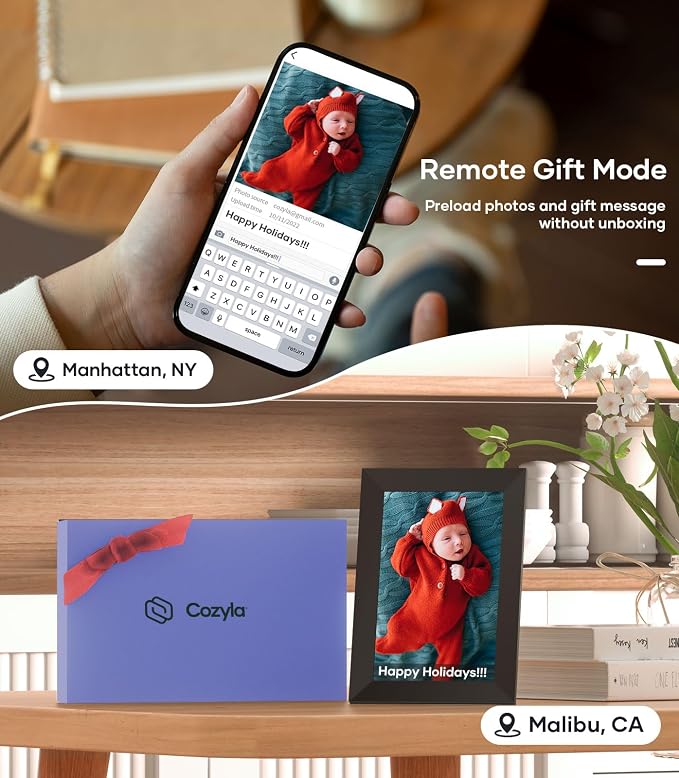 Cozyla Frame: 10.1" WiFi Digital Picture Frame with No Subscription & Unlimited Storage, Support Long Video, Electronic Photo Frame Gift for Family, Share Picture via Google Photos, App, Email, Web