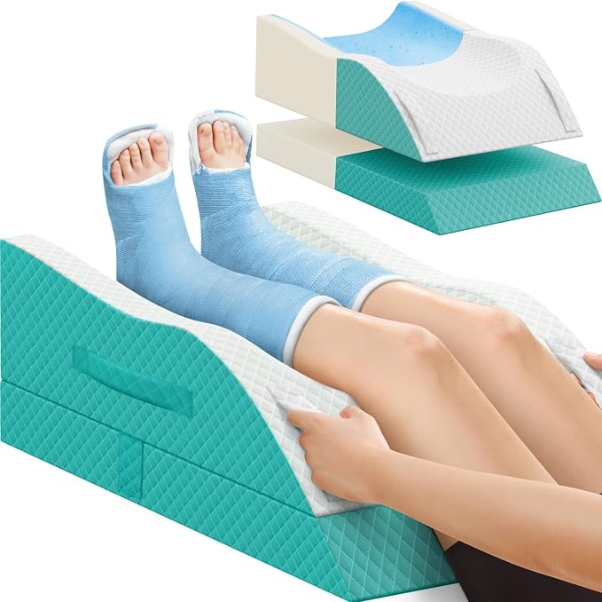 TranquilRelax Elevation Pillows for Leg After Surgery, Memory Foam Adjustable Wedge Pillow for Injury or Rest, Ankle Pillow for Sleeping Blood Circulation, Green/Double Leg