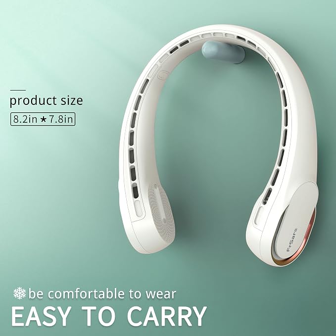 FrSara Neck Fan, Portable Personal Fan Strong Wind, 4000mAh, 360° Cooling | Air Volume, No Hair Twisting, Air Volume On 2 Sides, Non-Slip, Quick Charge, Long Use Time, Birthday Gift for Women, Dad, Men
