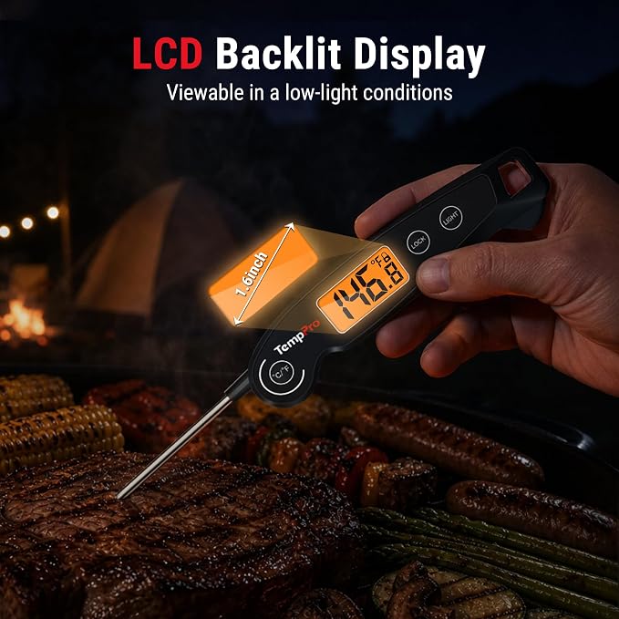 TempPro TempSwift 1 SEC Instant Read Meat Thermometer for Cooking | 100% Waterproof Digital Food Thermometer with Large Backlit LCD, Kitchen Thermometer for Grilling, Smoking & Candy Making
