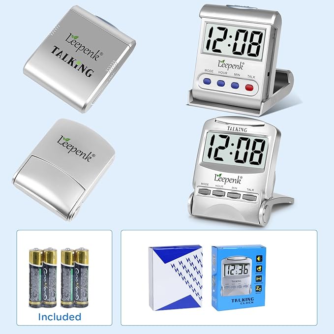 LEEPENK 2 Pack Talking Clocks for Blind Elderly,Hearing Impaired Alarm Clock,English Language Battery Operated Digital Clock for Seniors