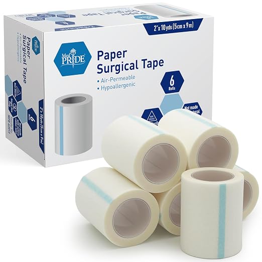 MED PRIDE Paper Surgical Tape,2 in x 10 yd,Hypoallergenic,Latex-Free,6-Pk