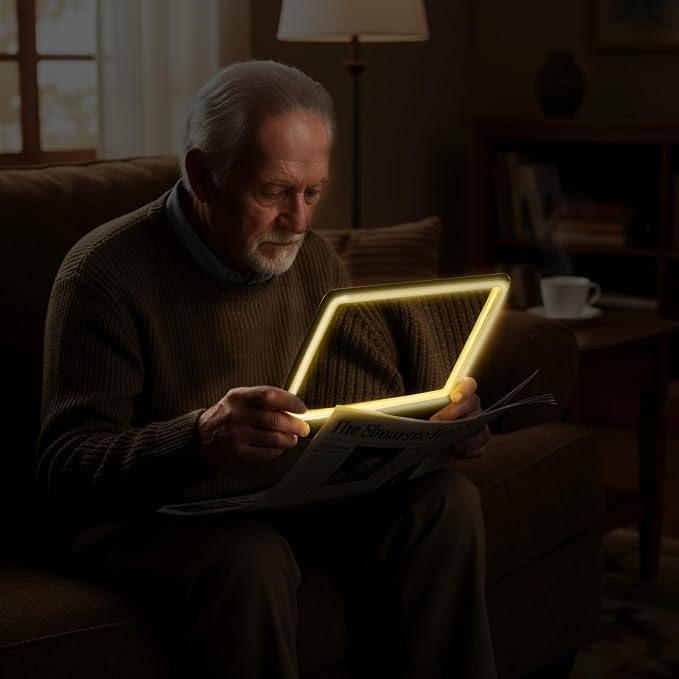 MAGNIPROS 5X Rechargeable LED Page Magnifier, Large Anti-Glare Lens, Ultra Bright 3 Color Light Modes- Reduces Eye Strain for Small Print, Low Vision & Seniors