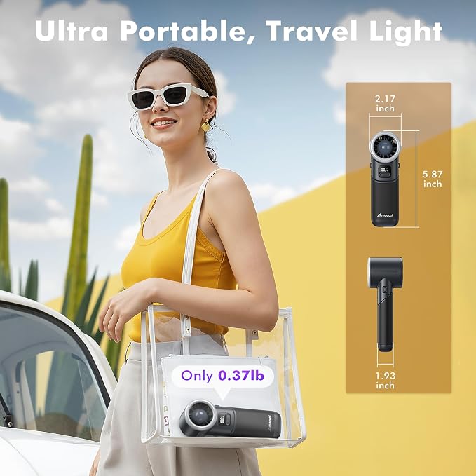 AMACOOL Portable Handheld Turbo Fan丨5 Speed Foldable Hand Fans丨Max 20 Hours Runtime丨Rechargeable Mini Pocket Cooling Fan for Travel, Outdoor Activities, Gifts for Women