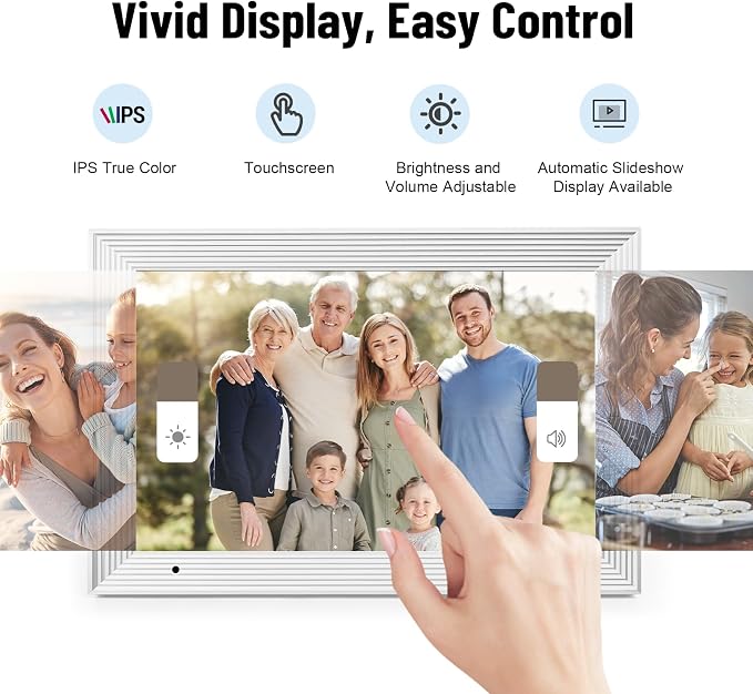 AEEZO Digital Picture Frame, 10.1'' WiFi Electronic Photo Frames with 32GB Memory, 1280 * 800 IPS HD Touch Screen, Auto-Rotate Easy Setup via AiMOR APP, Gifts for Parents and Grandparents White