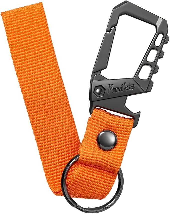 Metal heavy duty key chain carabiner clip bottle opener wrist lanyard ring car key fob unisex for men and women